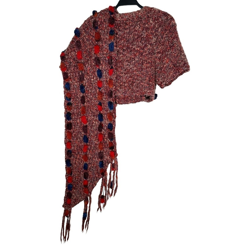 Anthropologie Womens Handknit By Dollie Cropped Handknit Pom Wrap Cardigan Scarf - Picture 10 of 12